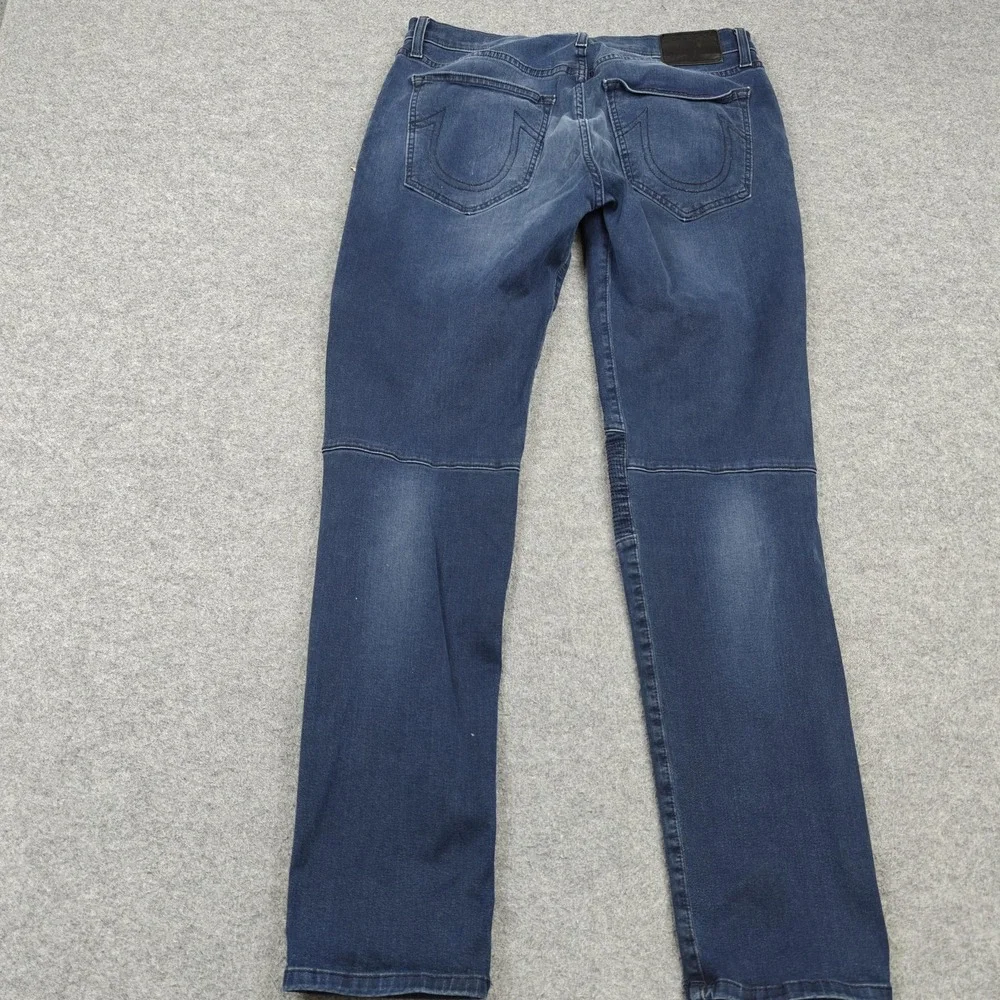True Religion Rocco‎ Moto Jeans Mens 34x32 Blue Wash Slim Skinny Biker Denim